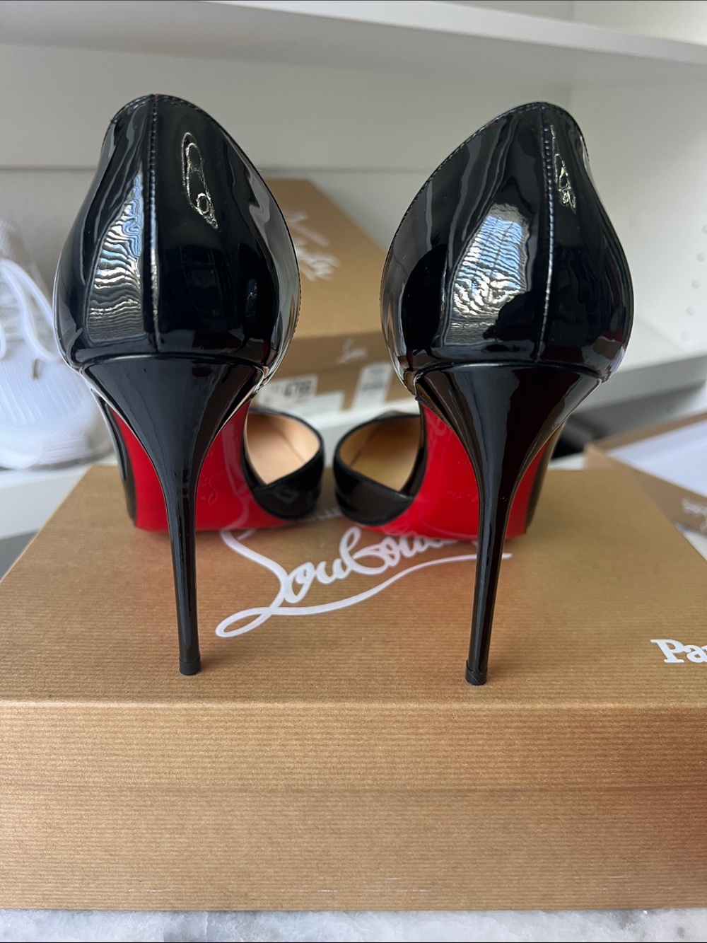 Christian Louboutin Black Patent Pointed-Toe Stiletto Pumps-IRIZA 39.5 100mm - Picture 2 of 5